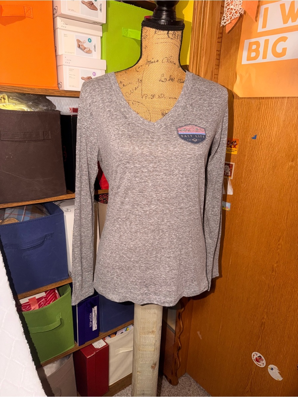 Salt Life Heather Gray V-Neck Long Sleeve Tee
